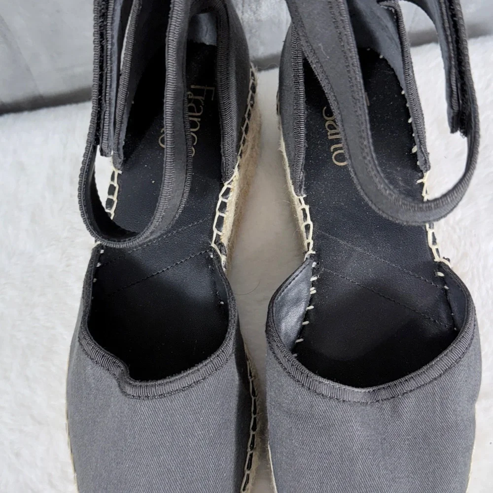 Franco Sarto Black Canvas Espadrille Wedge Sandals Size 9.5